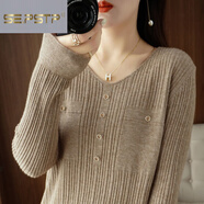 夏典素訂女王（SE.PSTP）200斤可穿秋冬大碼毛衣女寬松韓版長(cháng)袖遮肚上衣潮新款打底針織衫 駝色啊 S 建議90斤以下