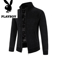 花花公子（PLAYBOY）秋冬歐美簡(jiǎn)約加絨加厚立領(lǐng)毛衣外套男士時(shí)尚休閑長(cháng)袖拉鏈針織開(kāi)衫 黑色 XL