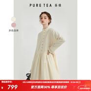 茶·愫（PURE TEA）【明星同款】puretea茶愫荷葉邊立領(lǐng)連衣裙女A字裙蕾絲2024新款 米白 S