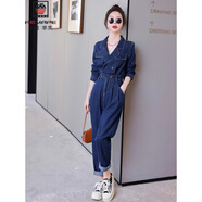 AEMAPE氣質(zhì)女神范牛仔連體褲女2025春秋季新款收腰顯瘦高級感連衣褲套裝 圖片色 S 80-95斤