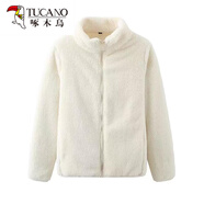 啄木鳥(niǎo)（TUCANO）雙面搖粒絨毛毛外套女短款大碼珊瑚絨秋冬加厚保暖抓絨上衣女衛衣 白色 女暖暖絨毛毛衣 4XL 建議體重140-155