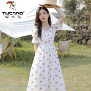 啄木鳥(niǎo)（TUCANO）甜美連衣裙碎花仙女裙子女2026夏季新款韓版文藝淑女裙白色長(cháng)裙子 紫色碎花 S