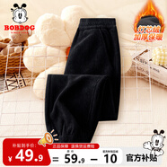 巴布豆兒童褲子秋冬季男童加絨保暖女童燈芯絨長(cháng)褲時(shí)尚寬松潮流童裝 黑 150