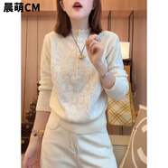 小紅書(shū)花邊蕾絲立領(lǐng)毛衣打底衫女秋冬針織內搭2025新款韓系減 白色 XL 115125斤