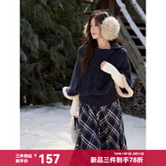 謎秀深藍色蝙蝠袖復古新年毛衣2025秋冬禮遇季立體絞花毛絨袖口女裝 深藍色  毛衣 M