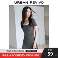 UR夏季新款女裝時(shí)尚撞色褶皺收腰修身圓領(lǐng)連衣裙UWU740043 暖灰 XS