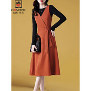 AEMAPE時(shí)尚連衣裙春秋冬季2025新款女裝中長(cháng)款長(cháng)袖氣質(zhì)秋裝背心裙子套裝 橘色 L 推薦 100-110斤