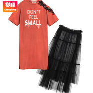 賞峰件/套裝 大碼女裝夏裝新款胖妹妹顯瘦減齡網(wǎng)紗連衣裙寬松兩件套 網(wǎng)紗裙  單件 2XL (建議135-150斤)