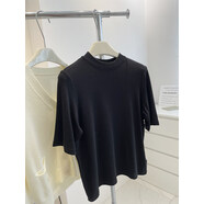 韓國胖妹妹半高領(lǐng)加厚磨毛短袖t恤女早春秋內搭打底衫上衣 黑色 M 90斤內