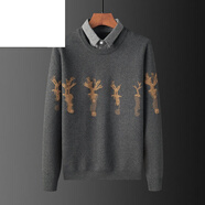 JEEP SPIRIT男裝品牌高端商務(wù)假兩件套毛衣男領(lǐng)針織衫假兩件韓版寬松加絨帶領(lǐng) 【灰】鹿頭襯衣領(lǐng) 加絨 M 90-110斤