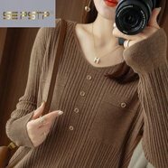 夏典素訂女王（SE.PSTP）200斤可穿秋冬大碼毛衣女寬松韓版長(cháng)袖遮肚上衣潮新款打底針織衫 咖啡色啊 S 建議90斤以下
