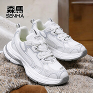 森馬新款男女款運動(dòng)休閑老爹鞋男女情侶款厚底鞋 白色【四季】 38