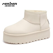 人本黑色雪地靴男2025冬季新款拒水防滑保暖加絨加厚東北戶(hù)外棉鞋 黑色 加絨 米白 58092819 女款 39