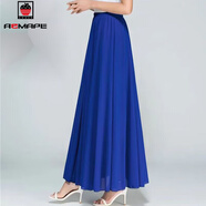 AEMAPE2026夏季新款雪紡半身裙女高腰到腳踝長(cháng)裙a字大擺裙時(shí)尚減齡顯瘦 寶藍色雪紡裙長(cháng)87cm 均碼 _腰1尺8-2尺9體80-150斤