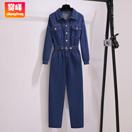 賞峰大碼牛仔連體褲女感2025年春季高腰連體衣加厚套裝連身褲 主圖款 XL 建議120-140斤