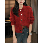 高級感亮片針織開(kāi)衫上衣女2025早春新款小香風(fēng)氣質(zhì)百搭毛衣外套秋 紅色 S 80-100斤