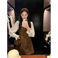 依樂(lè )琦法式小香風(fēng)連衣裙女春秋復古背心兩件套 咖色背心裙 M