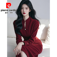 皮爾卡丹（pierre cardin）新中式酒紅色立領(lǐng)盤(pán)扣燈芯絨連衣裙秋冬款貴氣感千金穿搭國風(fēng)長(cháng)裙 新中式酒紅色連衣裙 S 建議80-95斤