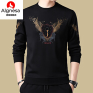 AIGNESA2026春秋裝新款長(cháng)袖t恤男士衛衣中青年休閑潮流寬松體恤上衣 F-8675黑色 2XL 180