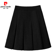 皮爾卡丹（pierre cardin）灰色毛呢百褶裙女秋冬新款高腰韓版中裙感通勤顯瘦a字半身裙 黑色 M