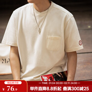 馬登工裝 復古學(xué)院風(fēng)lvy棒球衫T恤口袋章仔刺繡寬松球衣短袖男潮夏 象牙白 S