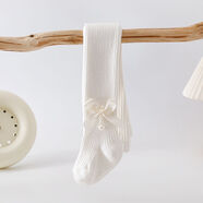 NAOISKEY?腦斯基春秋薄款百搭連褲襪童裝兒童糖果色珍珠蝴蝶結打底褲女童褲修身 奶白 1條 均碼 M 6-12(建議身高63-72cm)