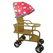 蕉京竹藤嬰兒車(chē)寶寶推車(chē)輕便兒童嬰兒仿藤編竹編藤編藤椅小推車(chē)夏天童 精致土豪金+紅點(diǎn)篷蚊帳