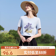 艾蓓怡【涼感棉】白色珠片繡花短袖T恤上衣女2025夏季新款顯瘦 月白藍 M