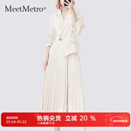 MeetMetro瑪依爾西裝連衣裙女2025秋季新款質(zhì)感職業(yè)通勤百褶裙 淺杏【現貨閃電發(fā)】 S