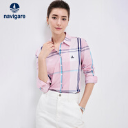 Navigare意大利小帆船女士長(cháng)袖襯衫春秋季休閑格子襯衣萊賽爾高檔寸衫 洋紅/白 XL