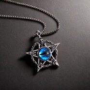 銀寶嵐歐美復古風(fēng)做舊骷髏惡魔之眼項鏈潮流嘻哈朋克五角星魔法吊墜 夜光藍眼