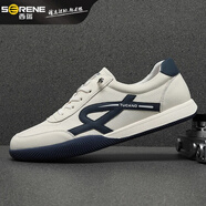 西瑞（SERENE）輕奢高檔品牌男鞋春季2026新款真皮休閑鞋男士運動(dòng)板鞋德訓小白鞋 藍色 牛皮男鞋 38 【等于運動(dòng)鞋39碼】