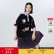 幻走（MOVEUP）2025夏季新款.FUN系列圓領(lǐng)印花壓褶裙擺針織連衣裙 夜黑 S