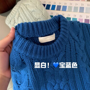 小紅書(shū)寶藍色粗線(xiàn)麻花套頭毛衣女秋冬季感慵懶風(fēng)寬松圓領(lǐng) 寶藍色 均碼 S