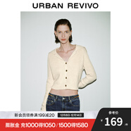 UR冬季新款女格雷系氣質(zhì)金屬扣短款修身針織開(kāi)衫UWM940034 米白 XS