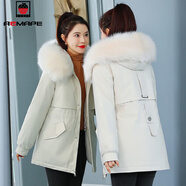 AEMAPE羽絨棉服女2025冬季新款韓版寬松顯瘦毛領(lǐng)棉衣外套連帽棉襖上衣潮 優(yōu)雅米白色-2113#  L _建議110-125斤