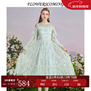 花兒開(kāi)了花兒開(kāi)了2025秋季新款網(wǎng)紗刺繡仙氣公主裙收腰顯瘦中長(cháng)款連衣裙女 淺綠色 XL