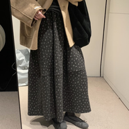 小碎花羊毛呢半身裙中長(cháng)款花苞裙冬季新款高腰顯瘦a字傘裙蓬蓬裙 黑色 均碼 （80-150斤）