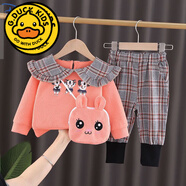 G.duck女寶寶春秋套裝新款小童秋季兩件套女童2洋氣春裝5嬰兒童裝1-3歲4  大眼睛包套裝橘色 80 -