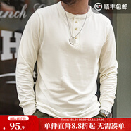 馬登工裝 美式復古重磅亨利衫長(cháng)袖T恤男開(kāi)領(lǐng)硬漢內搭純棉打底衫秋 米白 M
