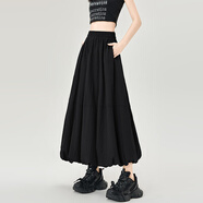 Rindu花苞裙半身裙女2025新款秋冬灰色燈籠裙花苞半身裙女春秋小個(gè)子松 黑色 M