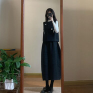 小紅書(shū)爆款秋裝搭配一整套長(cháng)袖打底衫疊穿花朵黑色馬甲顯瘦花苞半 打底衫+黑色馬甲+半身裙 均碼 XXL[建議130-145斤]