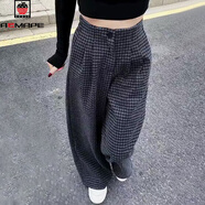 AEMAPE韓系百搭潮流加絨格子休閑褲女2026秋冬新款時(shí)尚寬松顯瘦高腰褲子 黑灰格(身高150-170) L (建議111-125斤)