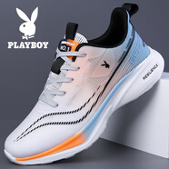 花花公子男鞋秋季新款網(wǎng)面透氣休閑運動(dòng)鞋男士輕便軟底減震跑步鞋 灰藍 38