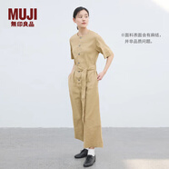 MUJI女式  麻混 彈力 連體褲 褲子女款 連體衣 女裝 漢麻 BC2J9C4S 米色 XL (165/92A)