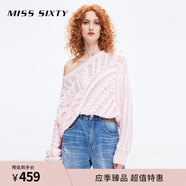 MISS SIXTY毛針織衫女復古麻花紋理毛衣不對稱(chēng)慵懶風(fēng) 淺粉 M