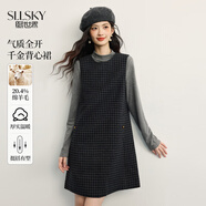 熙世界（sllsky）復古格子背心裙女2025秋冬款無(wú)袖羊毛呢連衣 灰藍格紋 XL