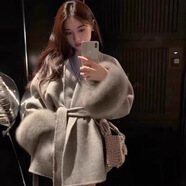 漣畫(huà)法式復古呢子大衣女2025冬季新款小個(gè)子狐貍毛短款灰色羊 灰色*915 S