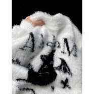 歐昵雪美式惡魔復古貓咪破洞萬(wàn)圣節毛衣設計寬松秋冬季水貂針織衫上衣女 白色 S 建議80-95斤