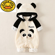 G.duck嬰兒連體衣春秋新款寶寶加絨萌哈衣新生兒滿(mǎn)月秋季睡衣外出衣服 可愛(ài)熊貓連體 黑色 雙層純棉內里 66 建議0-3個(gè)月左右